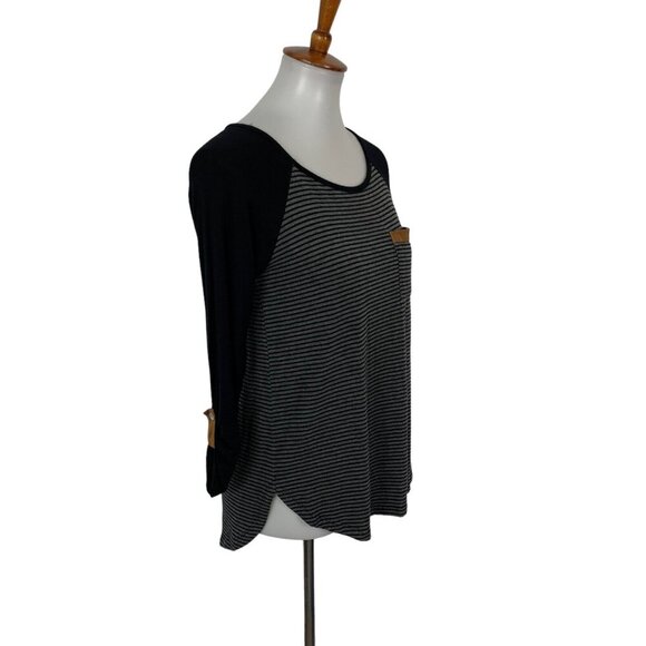 Staccato Black Gray Striped Long Sleeve Top Pocket Detail Small - Picture 3 of 5
